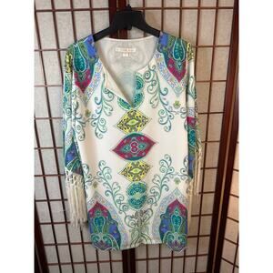 Boston Proper Fringe short dress patterned size small